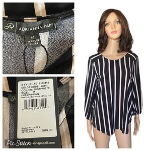 NWT Adrianna Papell Black & Pink
Striped Blouse Size M